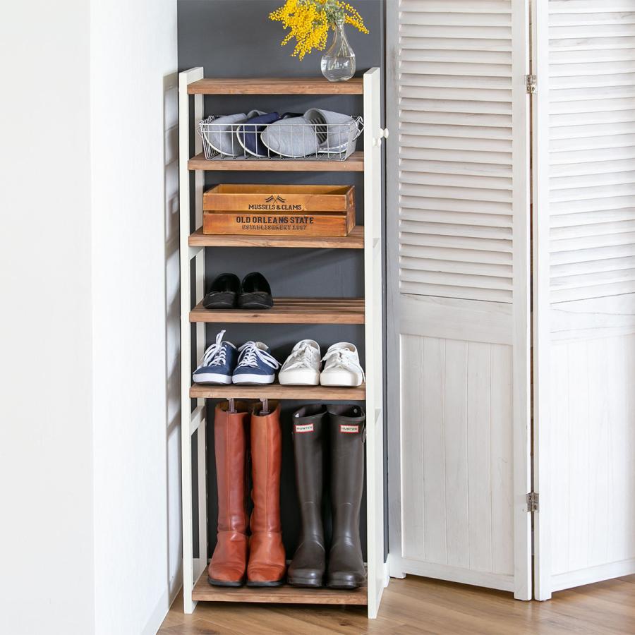 HAGiHARA（萩原） シューズラック 6段 木製 オープンラック 幅45cm