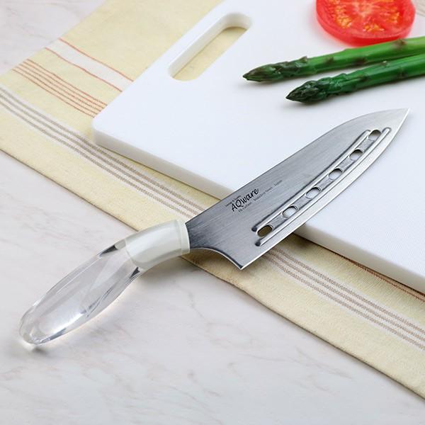 包丁 穴あき 三徳包丁 リブ付き アクリルハンドル AQウェア （ 17cm