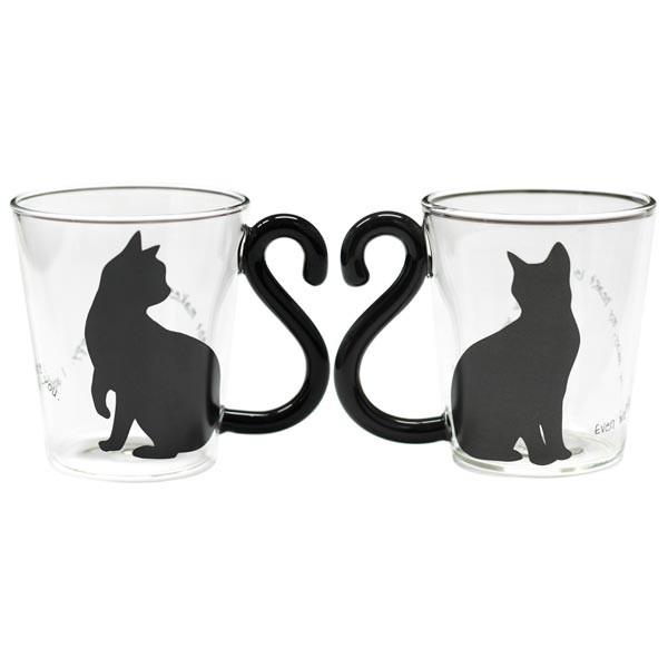 マグカップ 300ml 黒猫 耐熱ガラス製 食器 （ 電子レンジ対応 カップ