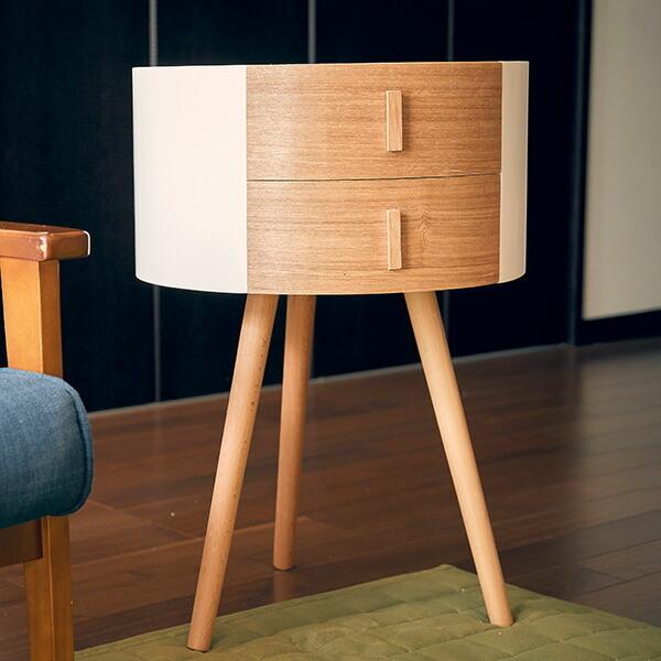 サイドテーブル 引き出し付き 丸型 木製 高さ65cm テーブル