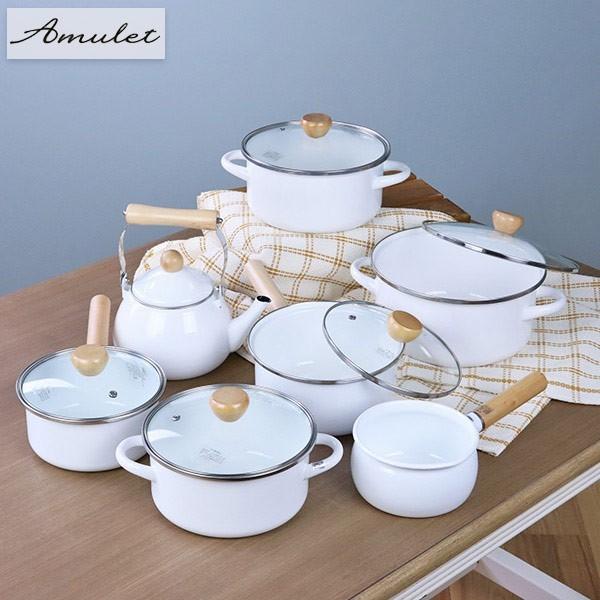 パール金属 片手鍋 16cm IH対応 ホーロー 蓋付き アミュレット （ ガス