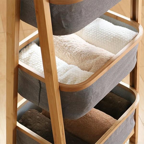 竹製ランドリーラック 折りたたみ B式（バスケット3段） （ ランドリー