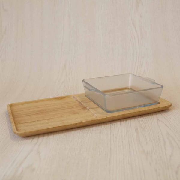 グラタン皿 15×13cm 木製トレー付 一人用 スクエア ミニ スクエア