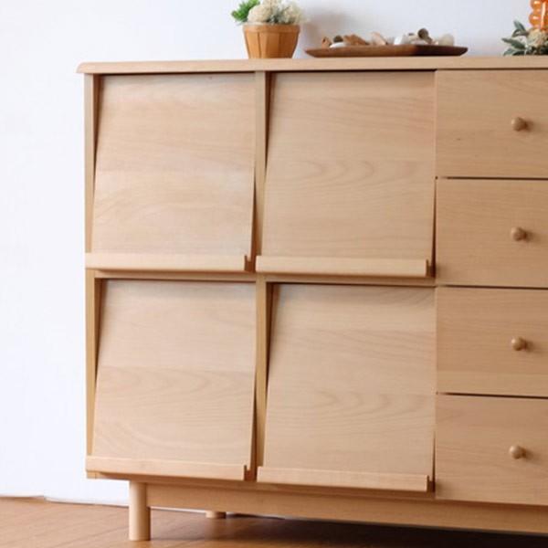 リビングボード 4段チェスト フラップ扉 北欧風 DECO 約幅106cm ビーチ