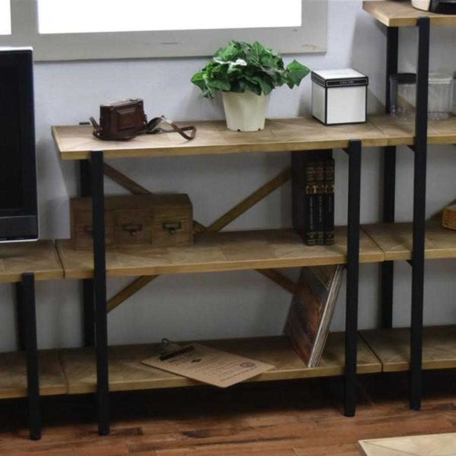 オープンラック 幅90cm 3段 組木 古材風 KALEIDO （ 本棚 収納棚