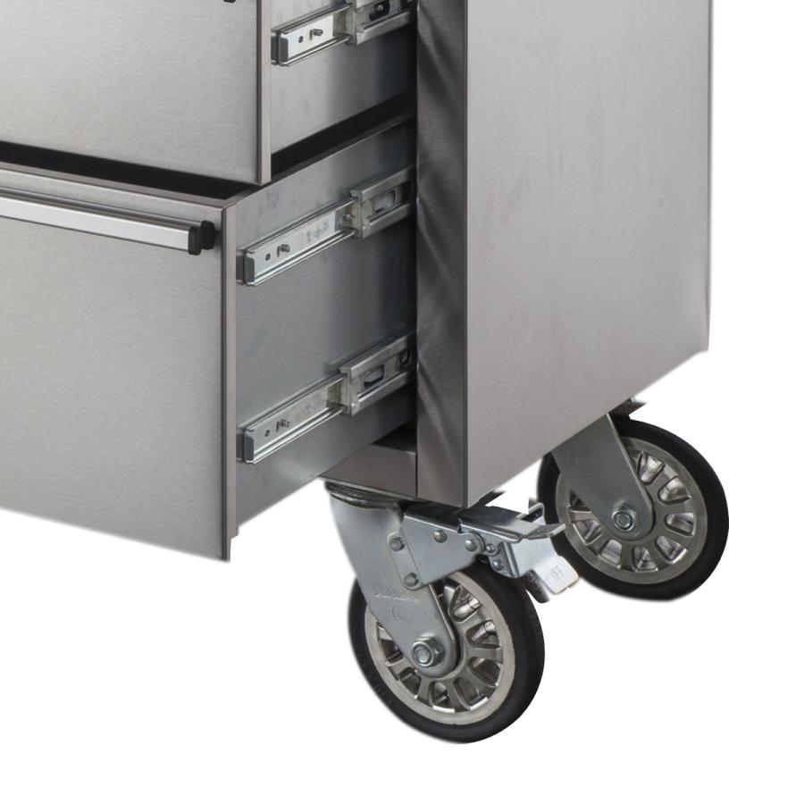 送料込 キッチンキャビネット90 引出6 ステンレス天板 キャスター電源