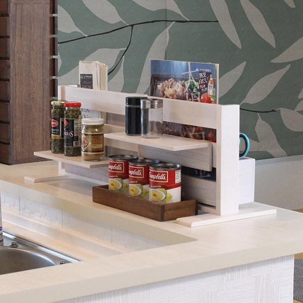 キッチン収納 カウンター上ラダーラック 幅63cm 両面使える 木製