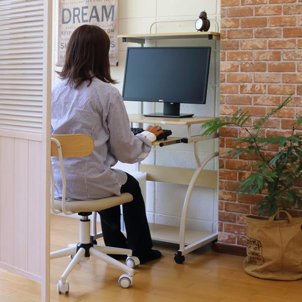 弘益 パソコンデスク 幅60cm ラック付き キャスター付き 木目調 弘益 パソコンデスク 幅60cm ラック付き キャスター付き 木目調