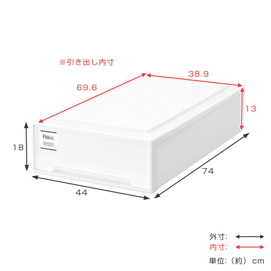 収納ケース Fits フィッツケース スリムL 2個セット （ フィッツ MONO ホワイト 収納 引き出し 衣装ケース 押入れ収納 積み重ね 幅44 奥行74 高さ18 天馬 ）｜livingut｜10