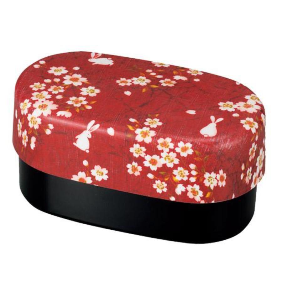 お弁当箱 2段 布貼加賀小判弁当 桜うさぎ HAKOYA 570ml 入れ子 ピンク