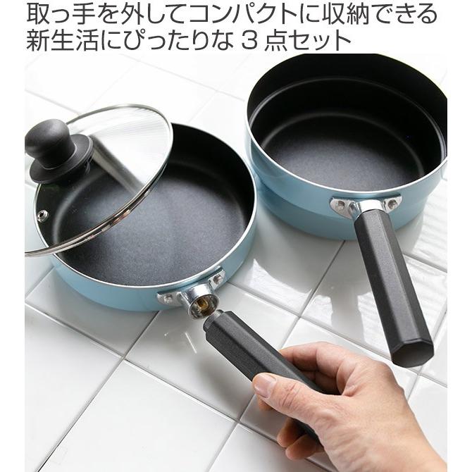 フライパン 3点セット IH対応 スタッキング 18cm＋片手鍋 18cm＋ガラス