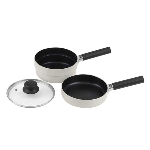 フライパン 3点セット IH対応 スタッキング 18cm＋片手鍋 18cm＋ガラス