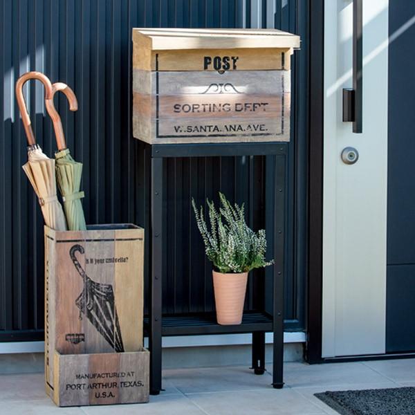 〇スタンドポスト Vintage Box　セトクラフト　木製 郵便ポスト スタンドポスト Vintage Box （ 郵便受け ポスト 新聞受け