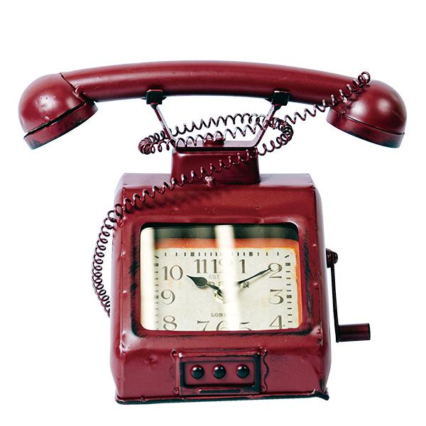 レトロ　電話型置時計 赤黒 置き時計 ヴィンテージモチーフクロック telephone テレフォン （ 時計