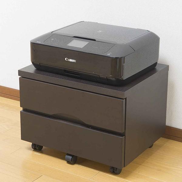 プリンターワゴン 幅50cm タモ デスクワゴン 引き出し2段 キャスター付