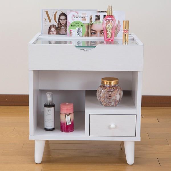 サイドテーブル 幅40cm コスメボックス ガラス天板 コンパクト コスメ