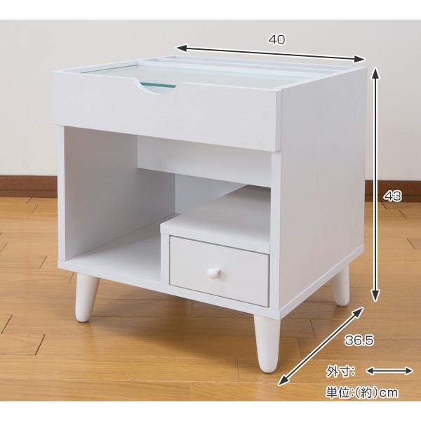 サイドテーブル 幅40cm コスメボックス ガラス天板 コンパクト コスメ