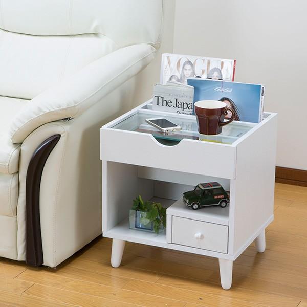 サイドテーブル　ガラステーブル　マガジンラック サイドテーブル 幅40cm コスメボックス ガラス天板 コンパクト コスメ