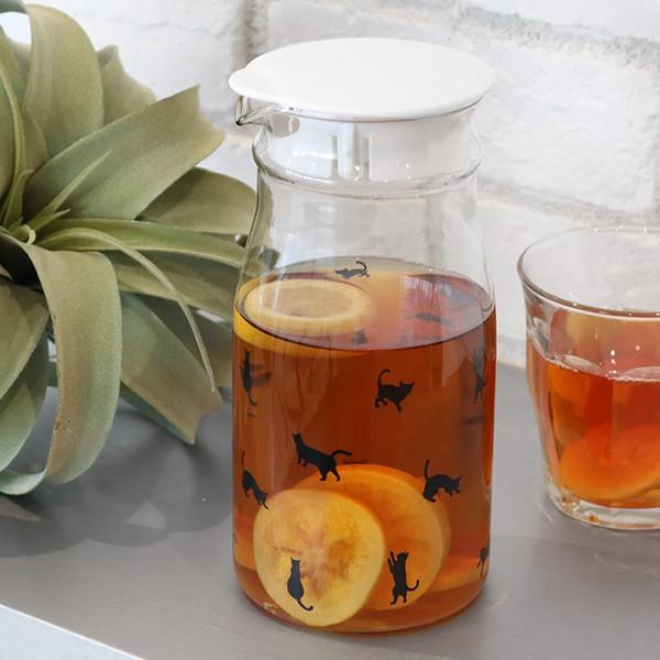ピッチャー 900ml 冷水筒 黒猫 スリム 水差し ガラス製 （ 麦茶ポット