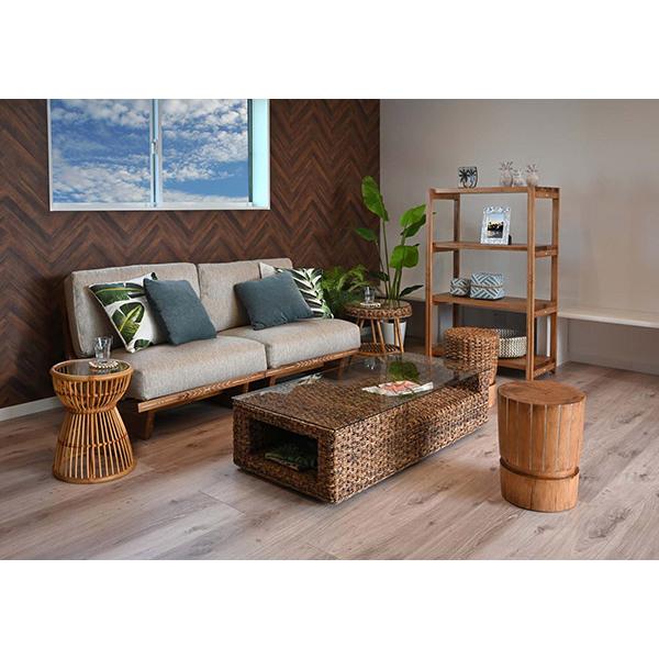 ローテーブル ガラス天板 ハワイアンリゾート風 バナナリーフ材 Ohana  