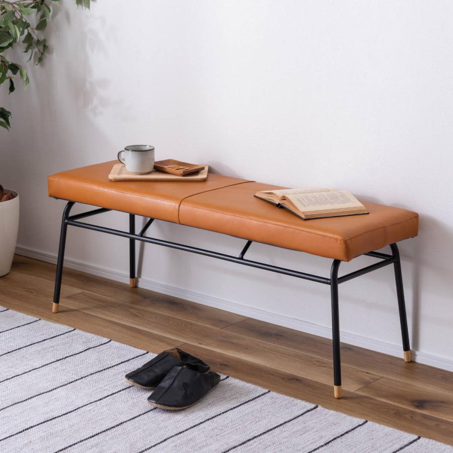 東谷 ベンチ 幅118cm レザー 本革 スチール ダイニングベンチ