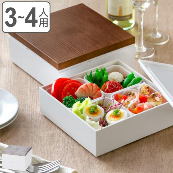 お弁当箱 2段 重箱 木目二段重 18cm 行楽弁当 （ お重 弁当箱 ランチボックス 2段重 3〜4人用 ）｜livingut