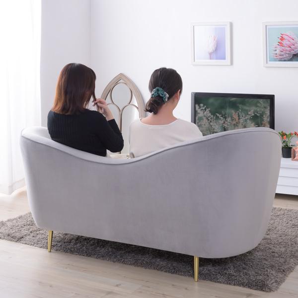 ソファ 幅162cm 2人掛 ベロア 2人用 ソファー クッション付き 布張り 