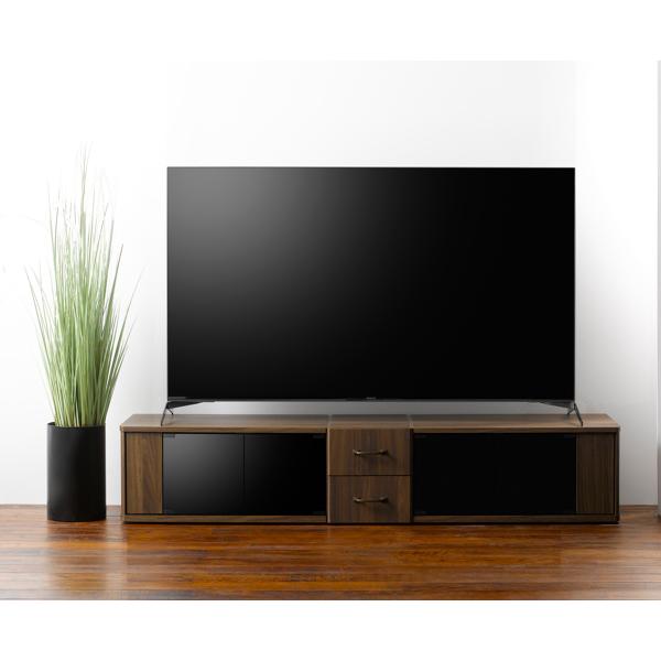 テレビ台 ローボード ウォールナット調 ブラックガラス Nect 約幅168cm