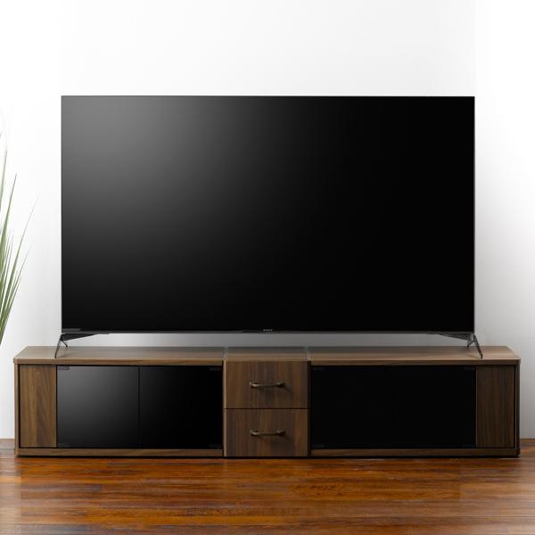 テレビ台 ローボード ウォールナット調 ブラックガラス Nect 約幅168cm