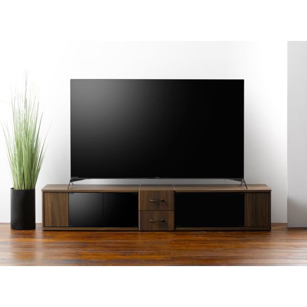 テレビ台 ローボード ウォールナット調 ブラックガラス Nect 約幅188cm