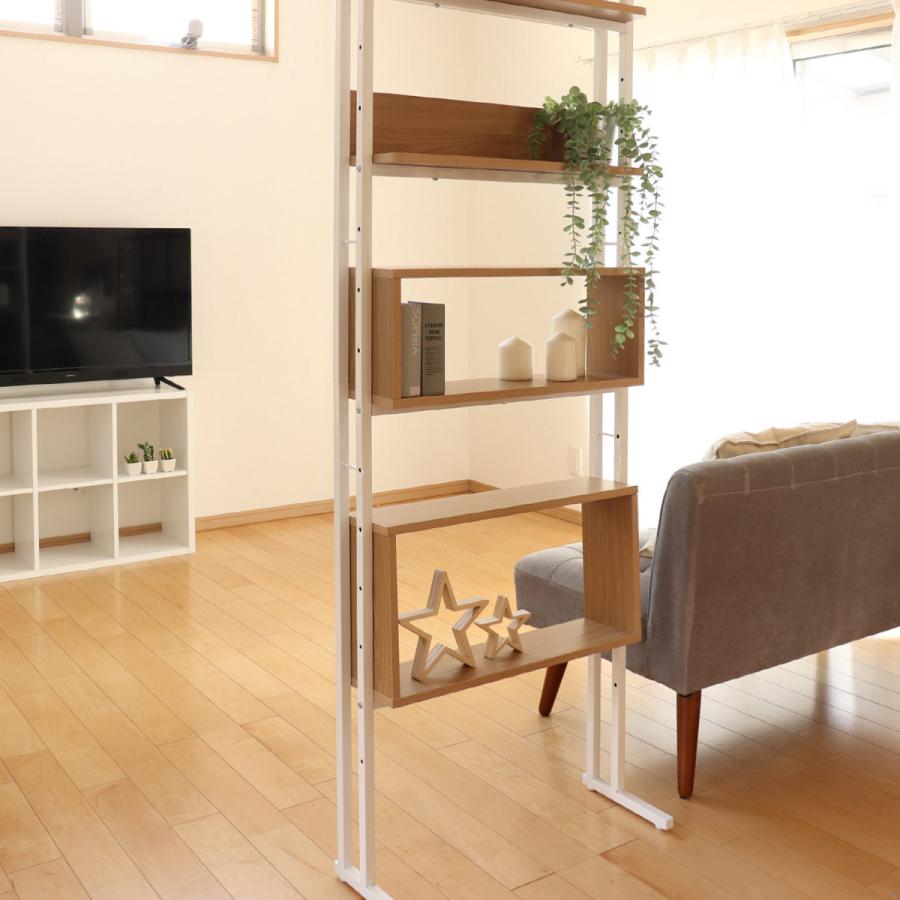 突っ張り オープンラック 収納 棚 ボックス 木目 幅60cm （ 突っ張り棚