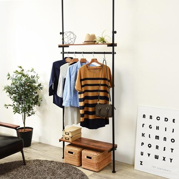 ハンガーラック 突っ張り 幅90cm 棚付き （ スリム 壁面 突っ張りラック ラック 突っ張りハンガーラック 壁面収納 衣類収納 洋服掛け ）