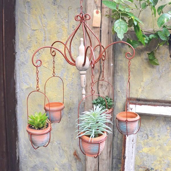 プランター ハンギング シャンデリア テラコッタ 幅30 奥行30 高さ60cm 吊り下げ型 5連 鉢 植木鉢 テラコッタ鉢 アンティーク調 リビングート ヤフー店 通販 Yahoo ショッピング