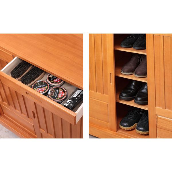 下駄箱 幅115cm 引き戸式 （ 靴箱 和風 靴入れ 玄関収納 玄関 靴 収納 幅115 奥行38.3 高さ95.3 完成品 ） 