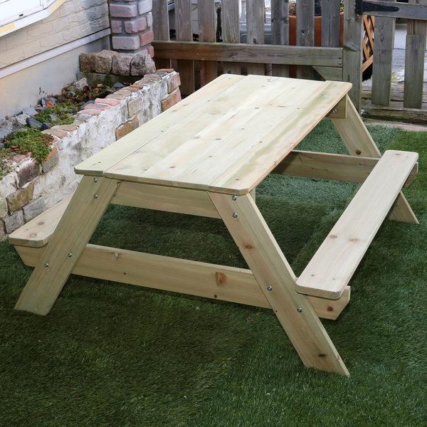 谷村実業 天然木 テーブル 砂場テーブル ガーデンテーブル ベンチ付