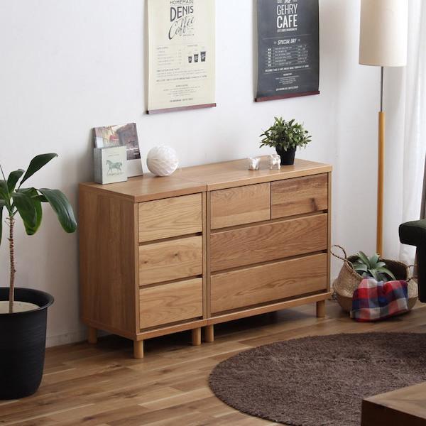 東馬 チェスト 3段 北欧風 オーク材 幅40cm （ リビングチェスト