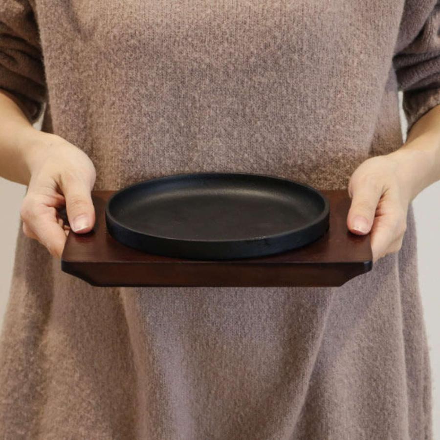 ステーキ皿 17cm スタッキング 木製プレート付き 鋳鉄 IH対応