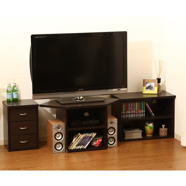 不二貿易 コーナー型テレビ台 3点セット ラック・チェスト付 22