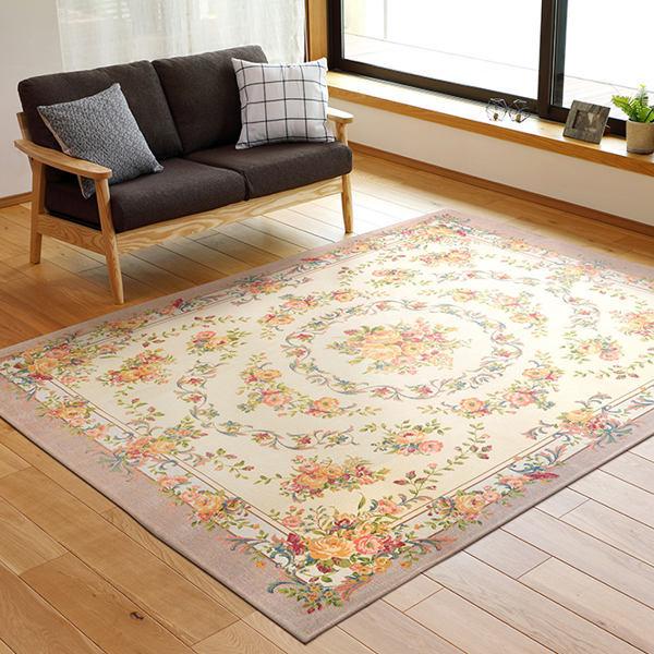 上品ローズ柄ラグマット オールシーズンOK シェニール糸 【公式通販】