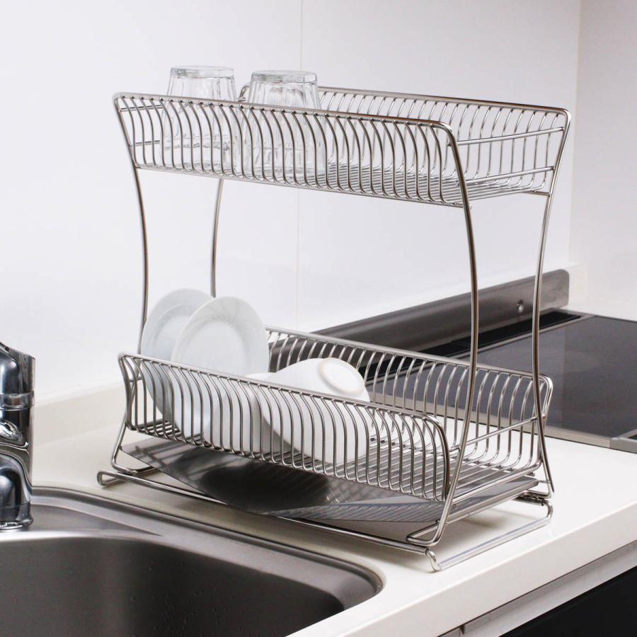 パール金属 水切りかご 18-8 ステンレス製 水切りラック 2段 スリム