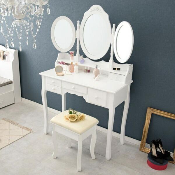 50%OFF! ドレッサー スツール付き 化粧台 三面鏡 姫系 猫脚 デスク