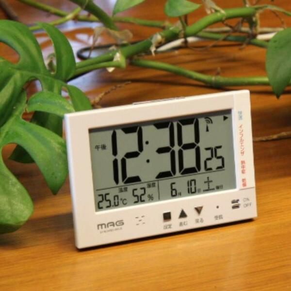 置き時計 電波 デジタル 電波時計 温度計 湿度計 目覚まし時計 ミチビキ （ 時計 多機能 ライト付き おしゃれ ）