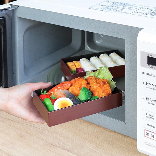 お弁当箱 2段 900ml スクエア 木目塗 栃木目 ランチボックス （ 弁当箱 二段 弁当 レンジ対応 食洗機対応 男子 大容量 木目 日本製 ）｜livingut｜05