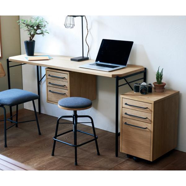 弘益 デスク 引き出し 3段 グラム ワークデスク専用 木製 天然木