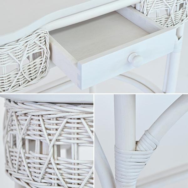 【姫家具】ホワイトラタンドレッサー 籐 デスク 引出し付 ラタン家具 姫系 fiore 幅75cm（ ラタン 机 つくえ