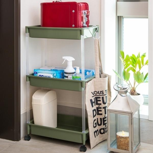 玄関収納 ワゴン 3段 抗菌加工 キャスター付き ウイルスト （ 抗菌