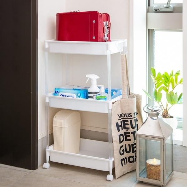 玄関収納 ワゴン 3段 抗菌加工 キャスター付き ウイルスト （ 抗菌