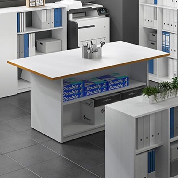 法人限定） テーブル 幅160cm 収納付き 棚 ラック 配線穴 両面収納  