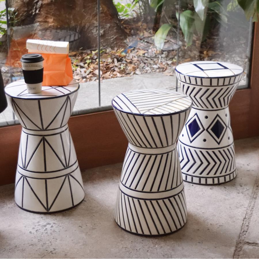 陶器の椅子 東谷 スツール 陶器 高さ45cm 丸形 円型 モロッカン 陶器スツール 腰掛