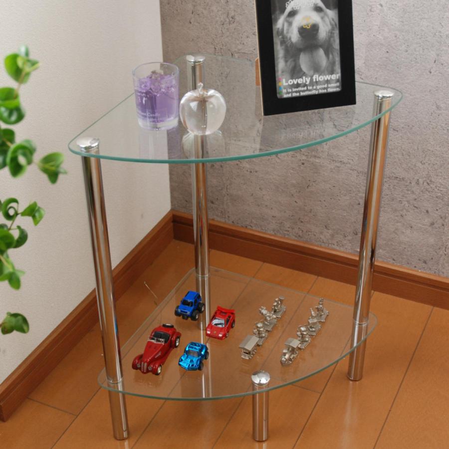 ミヤグチ企販 ガラスラック 2段 幅30cm コーナー型 スチール脚 ミヤグチ企販 ガラスラック 2段 幅30cm コーナー型 スチール脚